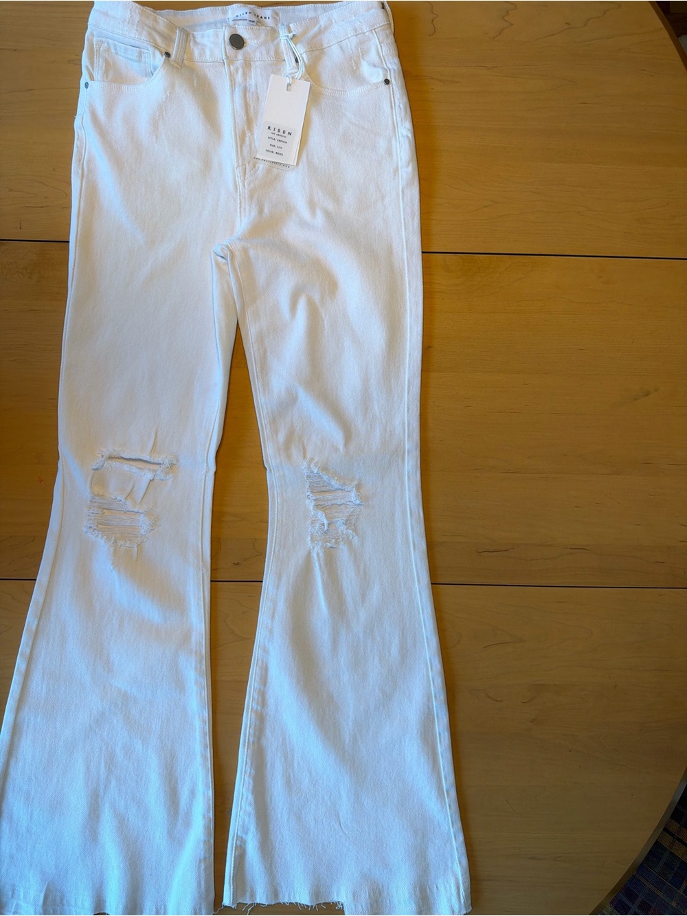 White Distressed Flare Jeans for Women 29